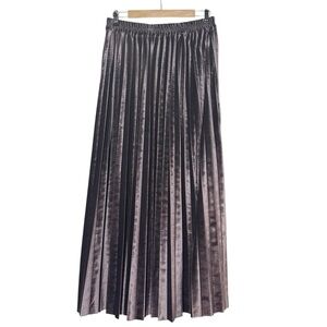Ebossy NWT Velvet Pleated Long Maxi Skirt Size L Brown Gray WhimsiGoth Party